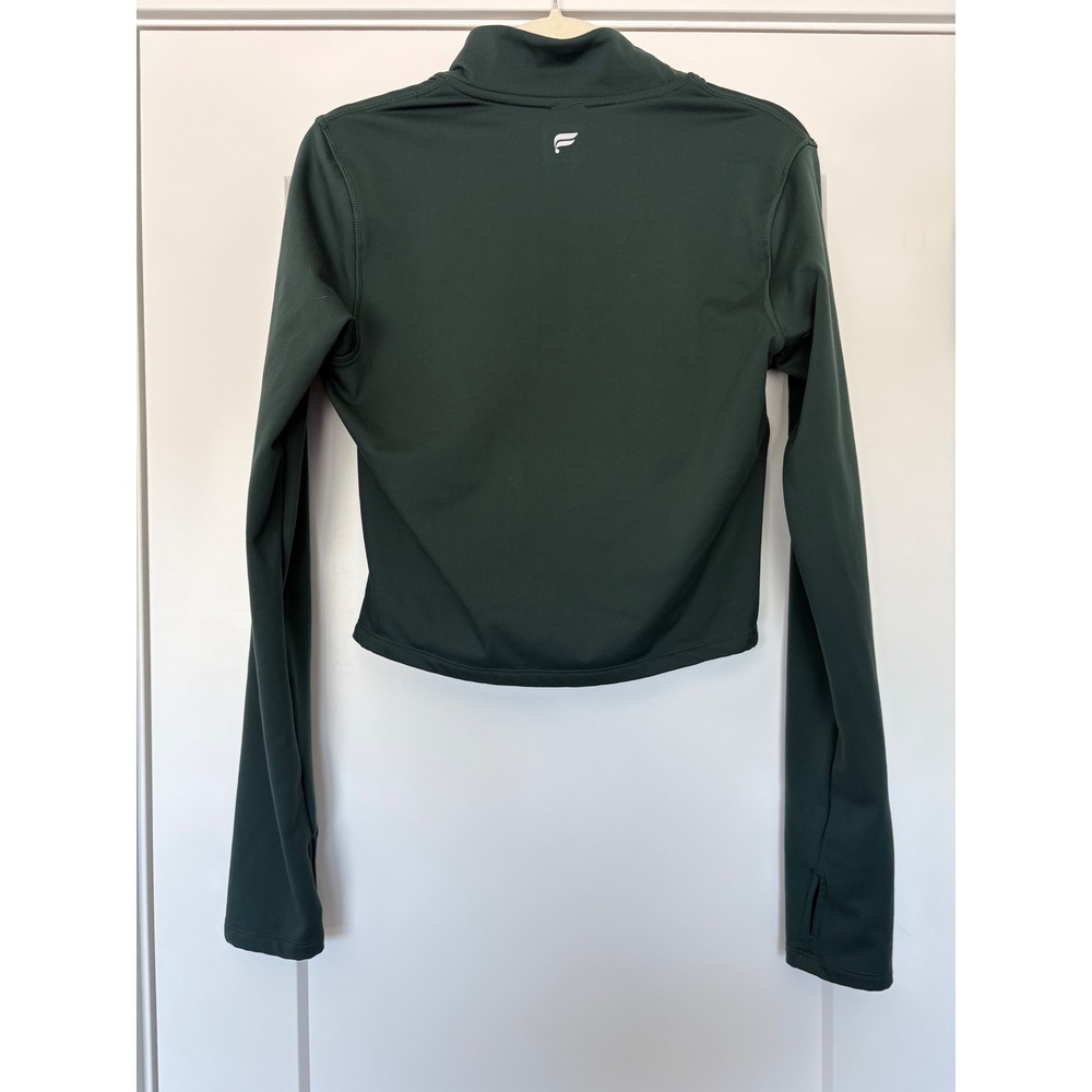 Fabletics 1/4 Athletic Preppy Zip Cropped Pullover Forest Green Thumbholes XS - Picture 2 of 6